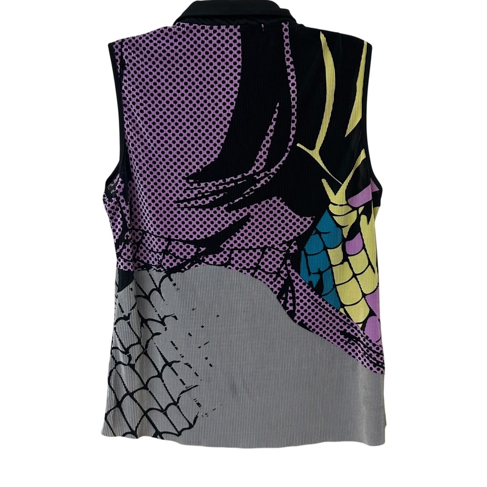 Jamie Sadock Women's Sleeveless Golf Polo Shirt Abstract Purple Yellow Pleated L - Picture 3 of 10